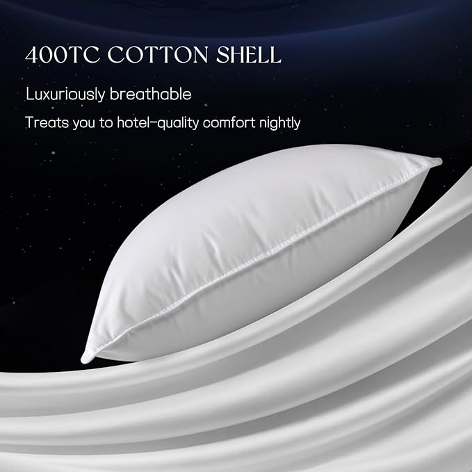 Luxury Down Pillow Queen, Hotel Quality Bed Pillows for Sleeping, 3-Chamber Premium Down Pillow Fluffy Soft for Side, Back Sleepers, 400 Count Cotton Shell, 1 Pack, 20"x30"