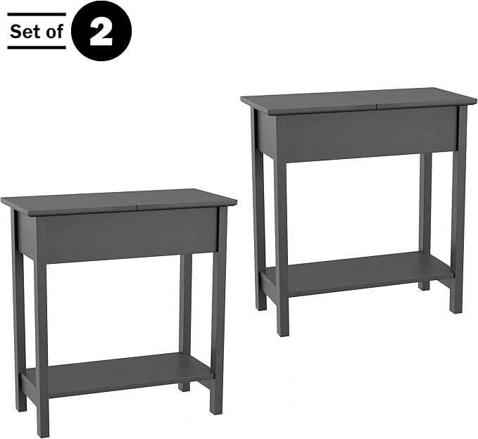 Lavish Home Flip Top End Table – Set of 2 Living Room End Tables with Hidden Hinged Storage Compartment and Lower Shelf (Gray)