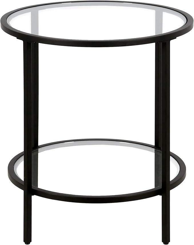 Henn&Hart 20" Wide Round Side Table with Glass Shelf in Blackened Bronze, Table for Living Room, Bedroom