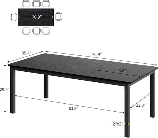 Garvee 70.9 in Dining Table for 6, Farmhouse Wooden Kitchen Tables for Family, Rectangular Industrial Style Dining Room Table with Sturdy Metal Frame, Long Desk for Restaurant, Kitchen, Office,Black