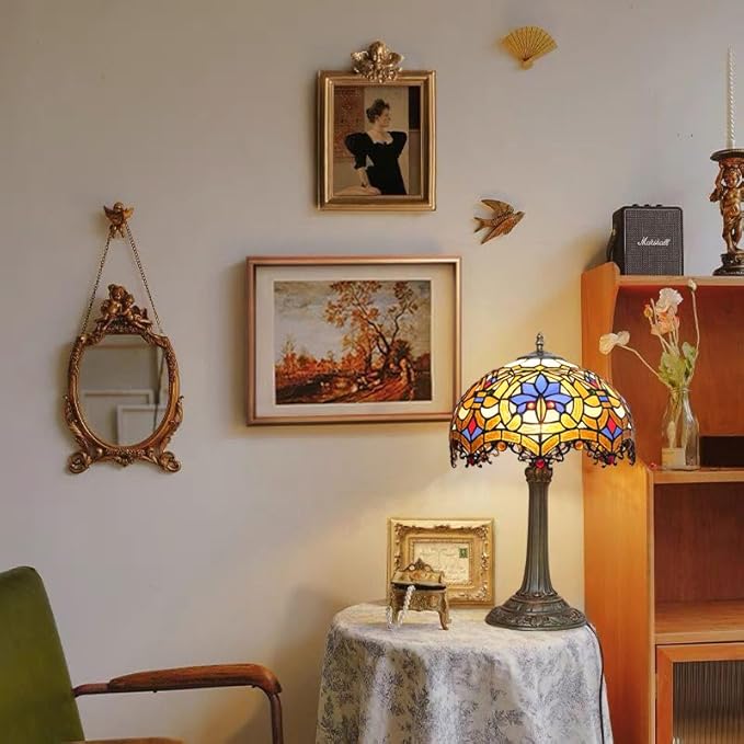Tiffany Lamp Stained Glass Table Lamp Antique Desk Light for Bedside Nightstand Bedroom Living Room Home Office Unique Cute Accent Decor Light Include LED Bulb
