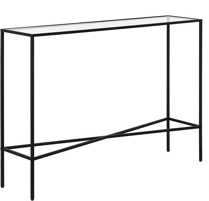 Henn&Hart 42" Glass Rectangular Console Table Entryway Table, Sofa Table for Entryway, Living Room, Couch, Hallway, or Office, Black