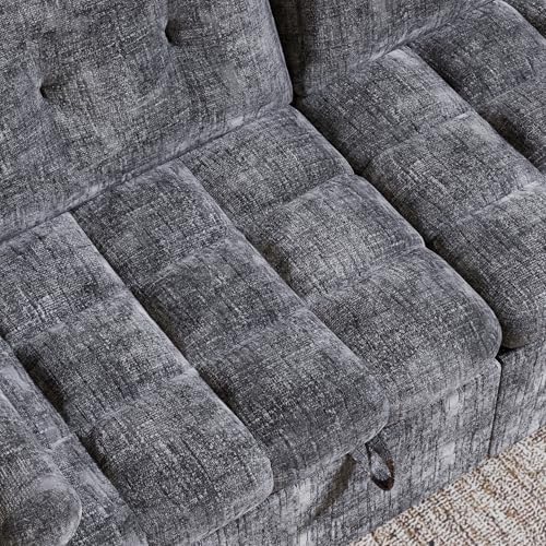 Convertible Sleeper Sofa Bed, 86 Inch Chenille Pull Out Couch with Side Table & Adjustable Backrest, Sectional Sleeper Sofa with Pull Out Bed for Living Room, Apartment, Gray