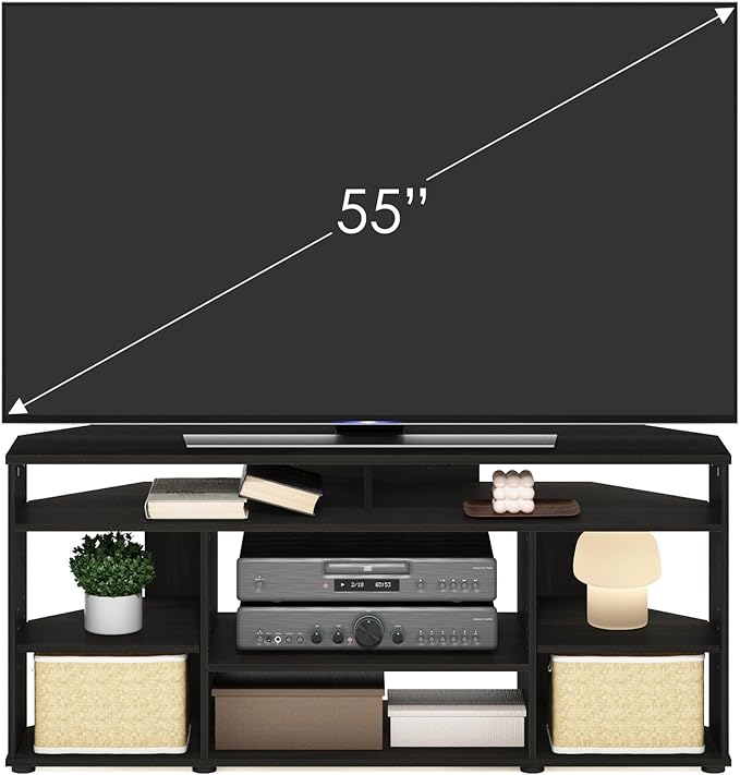 Furinno Jensen TV Stand, Corner Entertainment Center, TV Console for TV up to 55 Inch, for Living Room, Bedroom, Espresso