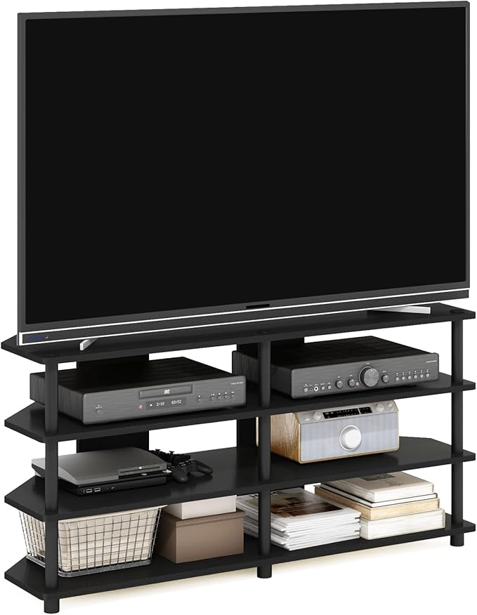 Furinno ECON TV Stand, 4-Tier Corner Entertainment Center, TV Console for TV up to 55 Inch, Easy Assembly, for Living Room, Bedroom, Blackwood