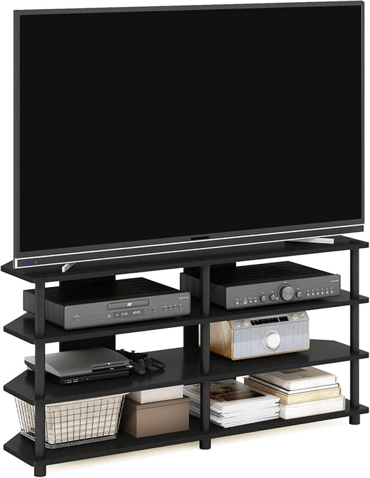 Furinno ECON TV Stand, 4-Tier Corner Entertainment Center, TV Console for TV up to 55 Inch, Easy Assembly, for Living Room, Bedroom, Blackwood