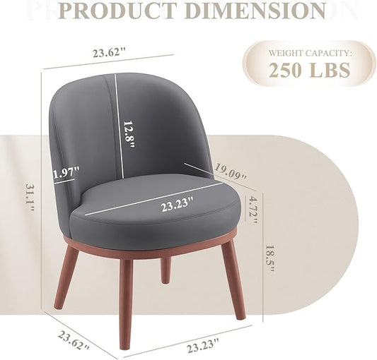 Accent Chair Set of 2, PU Leather Mid-Century Modern Chair for Small Space, Comfy Upholstered Armless Chair, for Living Room, Bedroom, Dark Gray