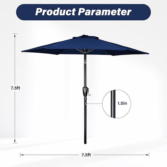 YSSOA 7.5' Patio Umbrella Outdoor Table Market Yard Umbrella with 6 Sturdy Ribs, Dark Blue