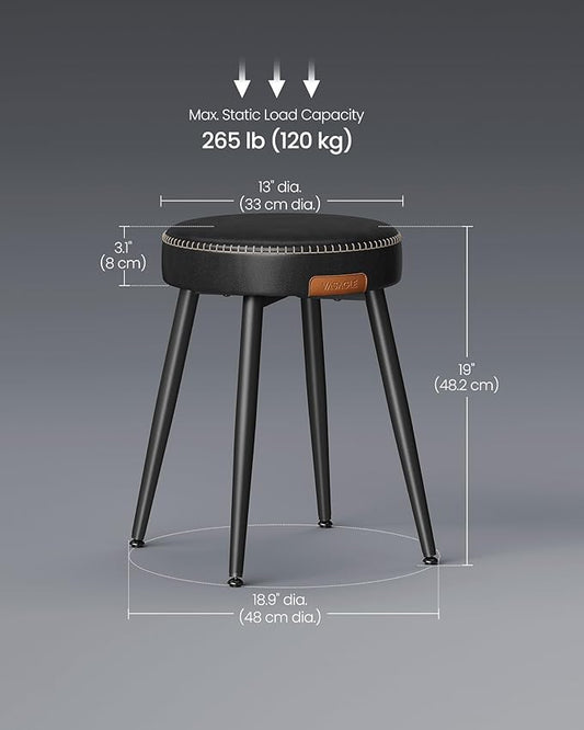 VASAGLE EKHO Collection - Dining Chairs Stools Set of 4, Upholstered Kitchen Chairs, Vanity Stools, Synthetic Leather with Stitching, Mid-Century Modern, 19-Inch Tall, Easy Assembly, Ink Black