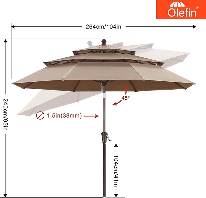 MASTERCANOPY 9ft 3-Tier Olefin Patio Umbrella with Tilt Crank, 5-Year-Non-Fading Canopy & 8 Fiberglass Ribs for Deck, Patio, and Garden, Dark Blue
