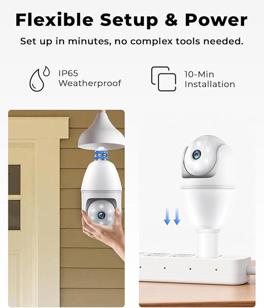 2K Light Bulb Camera Ourdoor, 5G/2.4G Wireless Outdoor Camera, Light Bulb Security Camera with AI Human Detection, Color Night Vision, Motion Alerts, 2-Way Audio, Compatible with Alexa