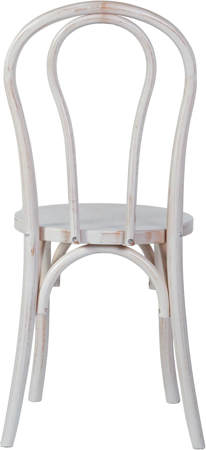 Flash Furniture Betsy Commercial Solid Wood Dining Chair, Thonet Style, Stackable Design, Mortise and Tenon, 350 lbs. Static Weight Capacity, White Wash