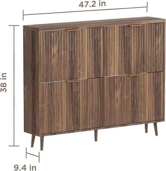 Shoe Cabinet Storage,Modern Freestanding Organizer with 4 Flip Drawers,Narrow Shoe Rack Cabinet for Entryway,Walnut