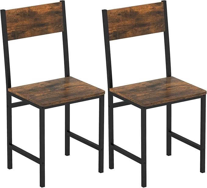 COSTWAY Dining Chairs Set of 2, Rustic Wood & Metal Frame Industrial Farmhouse Armless Side Chairs with Wide Comfy Seat & Slanted High Back for Dining Room, Kitchen, Home, Restaurant