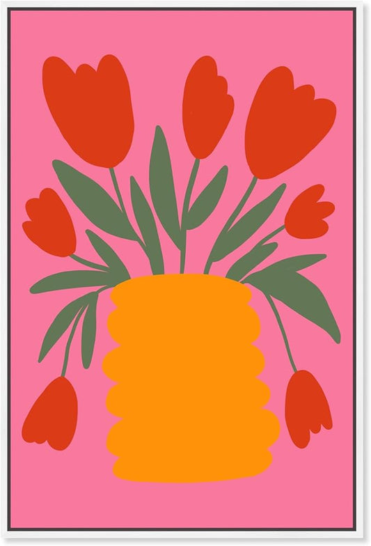 Art Remedy Bright Romantic Tulips Canvas Boho Colorful Wall Art, White Frame, 30" x 45"