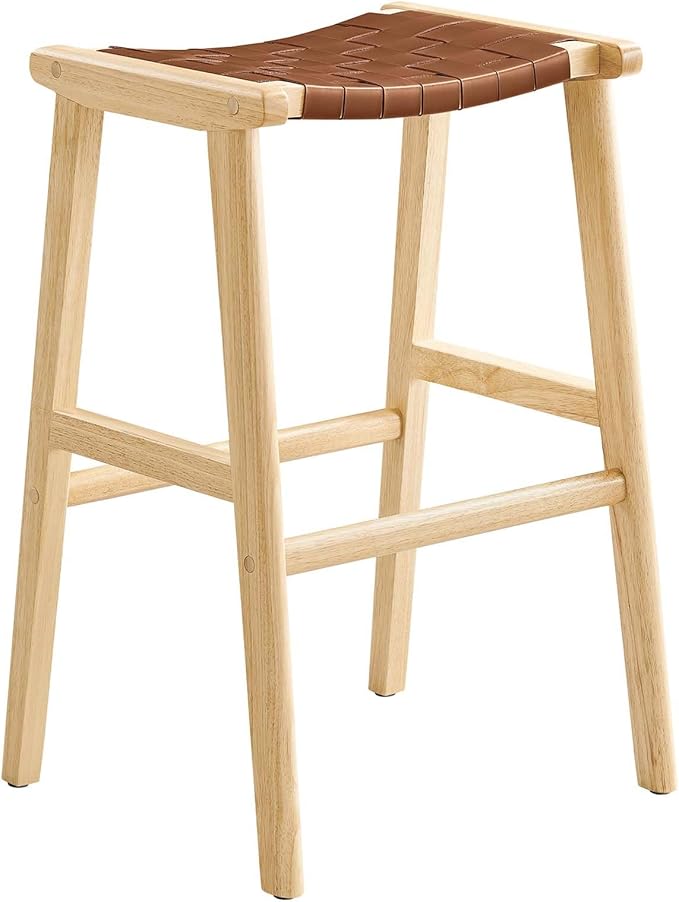 Modway Saoirse Faux Leather Wood Bar Stool - Set of 2 in Natural Brown