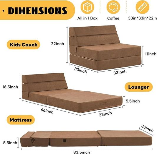 jela Foldable Sofa Bed Large Soft Foam Convertible Sleeper Chair Luxury Miss Fabric Fold Out Chair Bed Floor Couch with Back Support Floor Sofa for Living Room Bedroom (83"x33",Coffee Brown) | breathable material