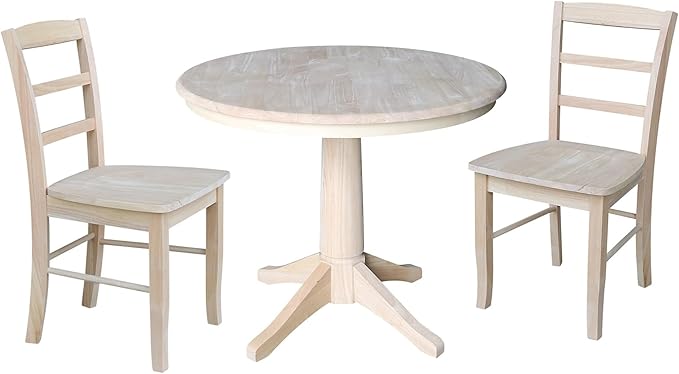 IC INTERNATIONAL CONCEPTS 36" Round Top Pedestal Dining Table with 2 Madrid Chairs - Multi-Color