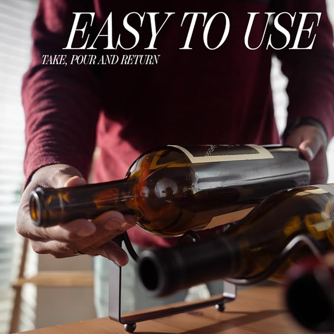 1-Tier Wine Rack for Countertop - Stackable Metal Wine Bottle Holder for 4 Bottles - Free-Standing Wine Organizer & Storage for Cabinet, Pantry, Counter - Dark Copper Wine Bottle Rack by Salvino