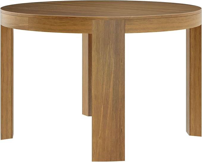 Plank+Beam 47 Inch Contour Round Dining Table, for Kitchen and Dining Room, Pecan
