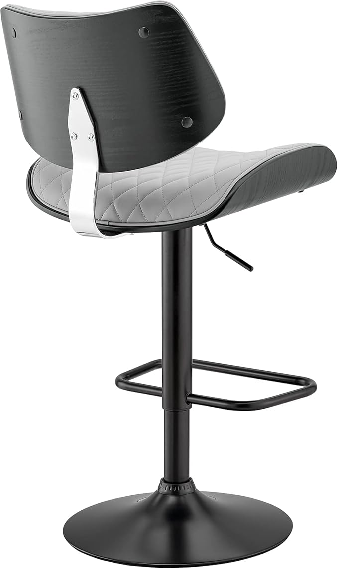 Armen Living Leland Adjustable Grey Faux Leather and Black Finish Bar Stool