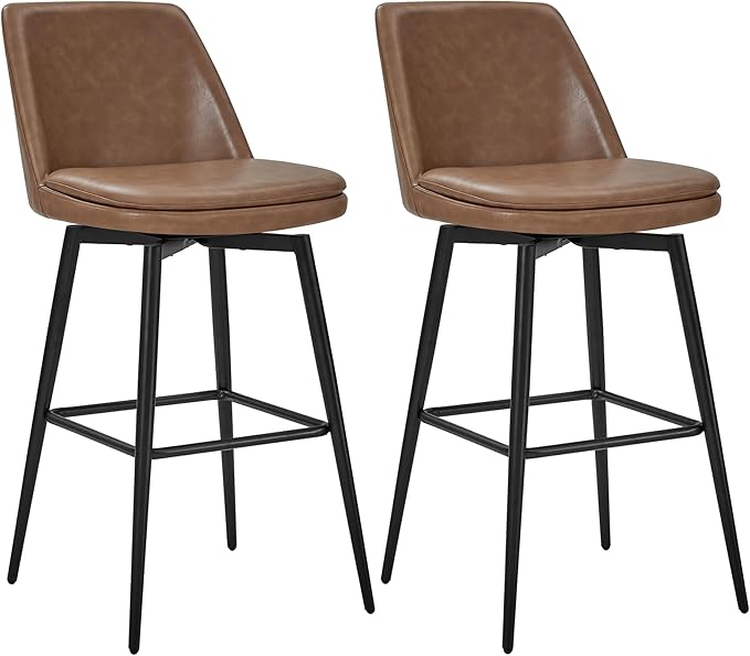 CHITA Swivel Bar Stools, 30.3" Counter Height Bar Stools Set of 2, FSC Certified Upholstered Modern Counter Stools, Metal Legs, Faux Leather, Saddle Brown
