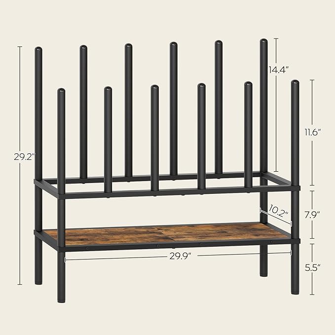 Free Standing Shoe Rack, Tall Boots Rack Organizer, Boot Organizer for Closet, Cowboy Shoes Storage, Holds 6 Pairs, Black and Rustic Brown SS09BRY1