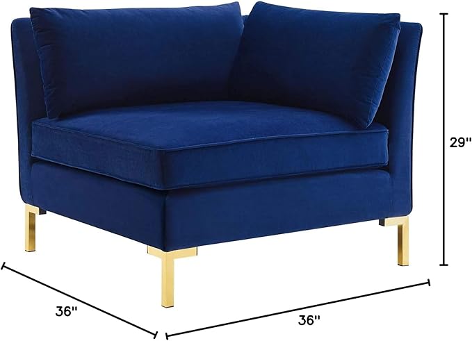 Modway Ardent Performance Velvet Sectional Sofa Corner Chair, Navy