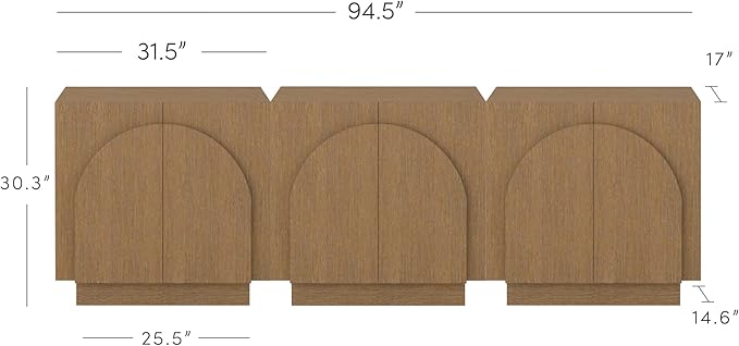 Nathan James Iris Mid-Century Modern Wood Accent Cabinet Sideboard Credenza TV Stand with Arched Cabinet Doors and Adjustable Shelves for Kitchen or Living Room, Set of 3