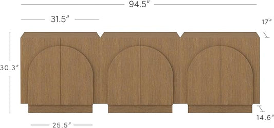 Nathan James Iris Mid-Century Modern Wood Accent Cabinet Sideboard Credenza TV Stand with Arched Cabinet Doors and Adjustable Shelves for Kitchen or Living Room, Set of 3