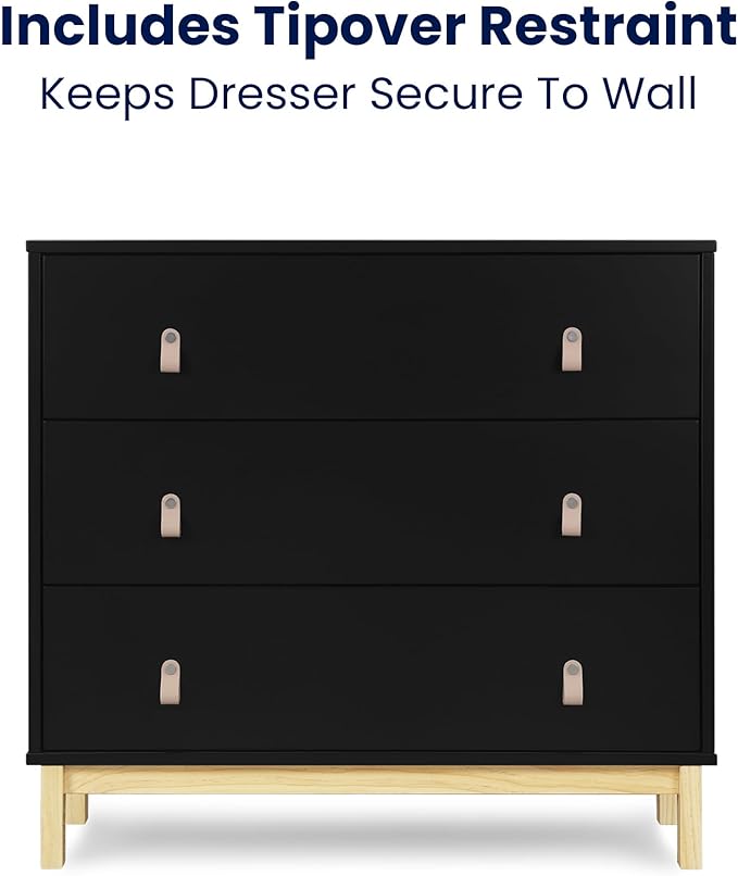 babyGap Legacy 3 Drawer Dresser with Leather Pulls and Interlocking Drawers by Delta Children, Ebony/Natural