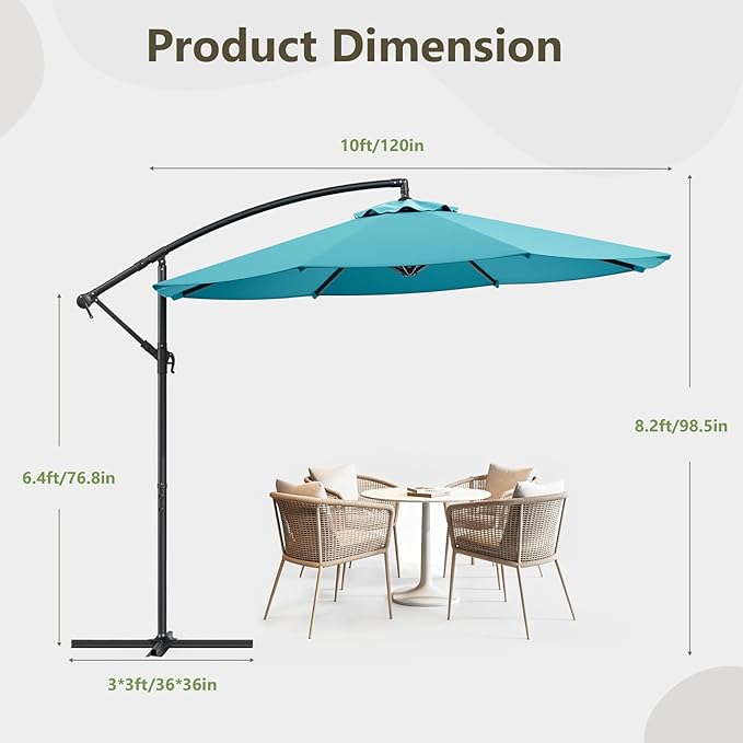 10FT Patio Umbrella, Cantilever Outdoor Umbrella with 360° Rotation & Tilt Adjustment, Offset Patio Umbrella with UV-Resistant Waterproof Canopy for Backyard, Pool, Garden