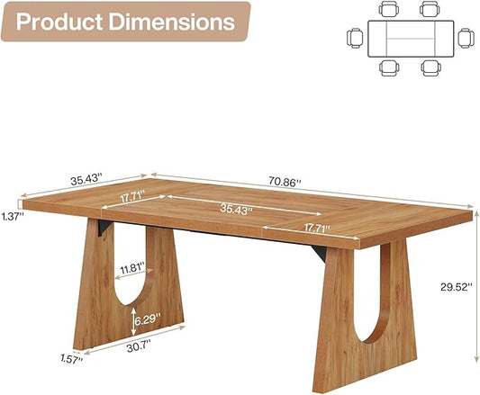 Tribesigns Large Dining Table for 6-8 People, 70.9-Inch Wood Rustic Rectangular Table with Black Wooden Legs, Farmhouse Center Kitchen Table for Dining Room, Living Room, Home Furniture (Brown)