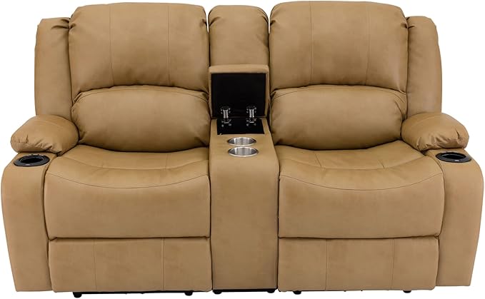 RecPro Charles 67" Powered Double RV Wall Hugger Recliner Sofa RV Loveseat with Upgraded 2023 Fabric (Toffee)