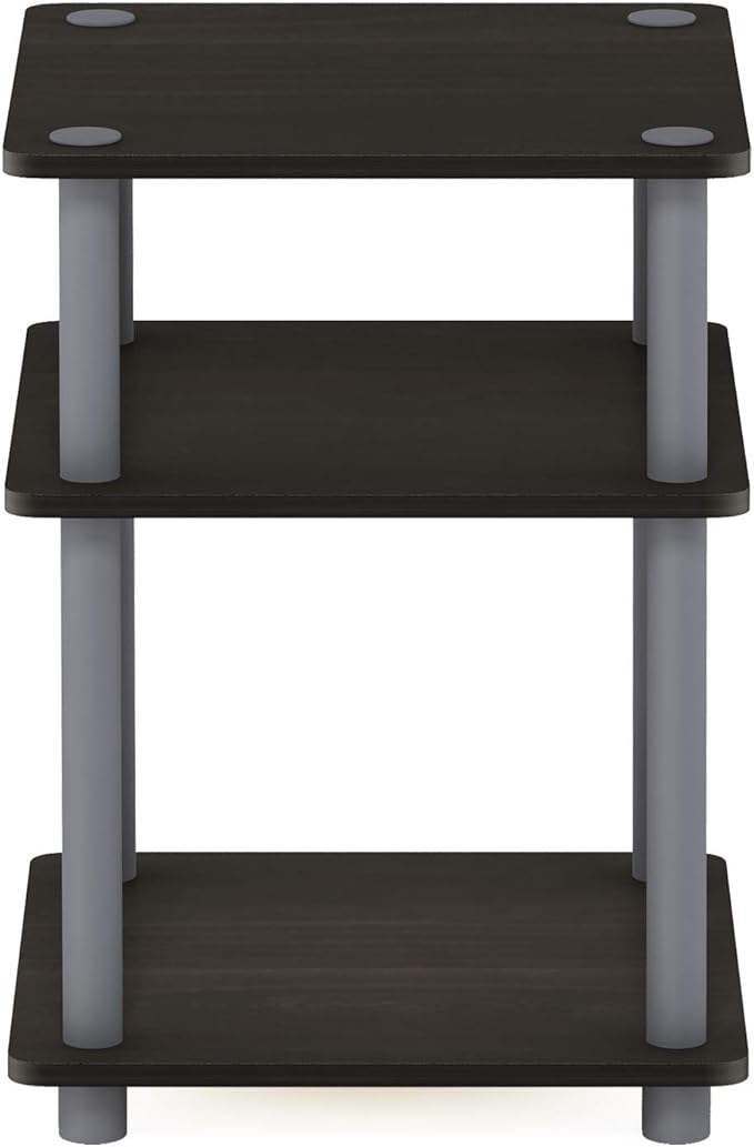 Furinno TURN-N-TUBE Side Table, 3-Tier Square Modern End Table, Open Shelves Nightstand, Night Stand, Bedside Table, Easy Assembly, for Living Room, Bedroom, Espresso