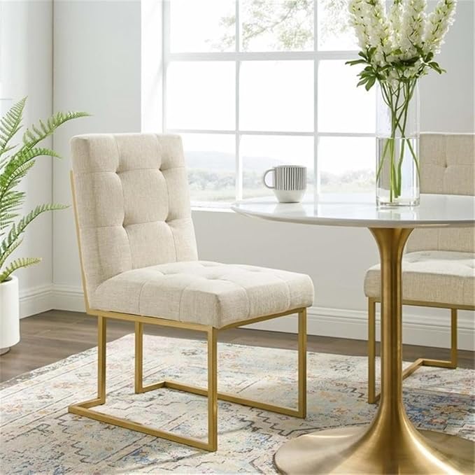 Modway Privy Upholstered Gold Stainless Steel Dining Chair in Gold Beige