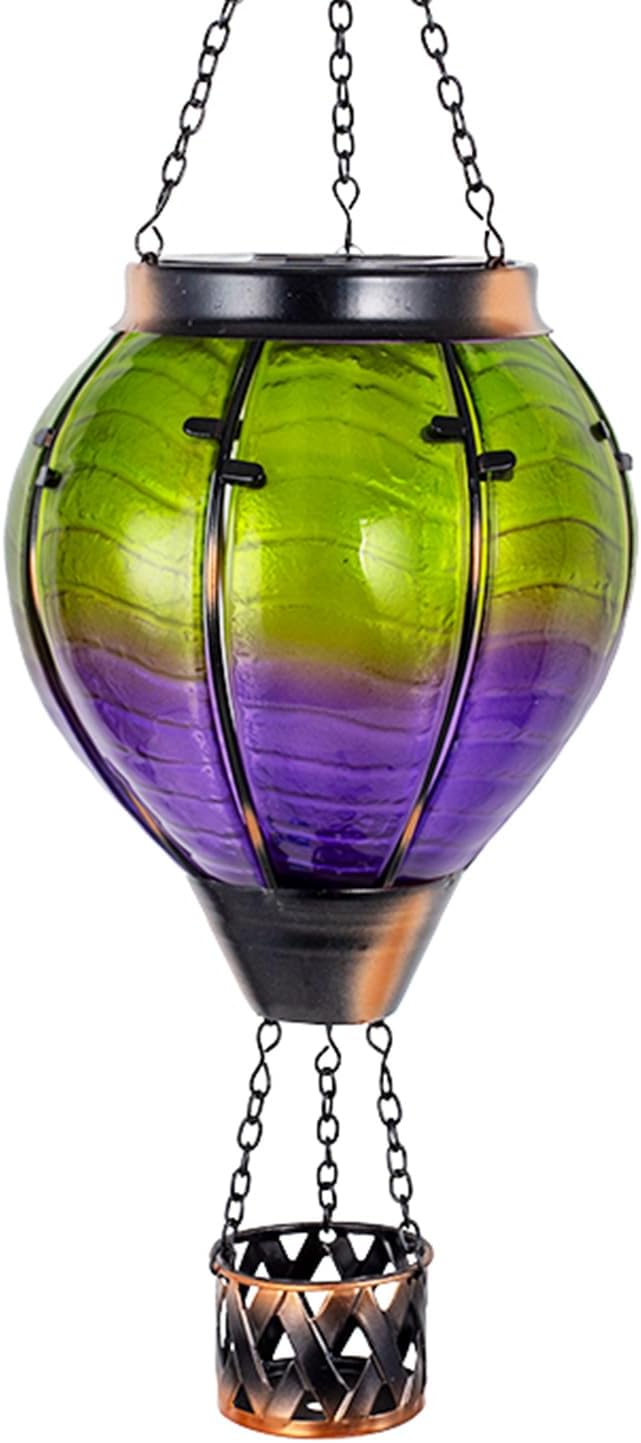Gradient Hot Air Balloon Solar Lanterns Outdoor Waterproof,Gradient Glass Solar Hanging Hot Air Balloon Lantern with Flame Flickering Lights for Patio,Porch,Yard Decor
