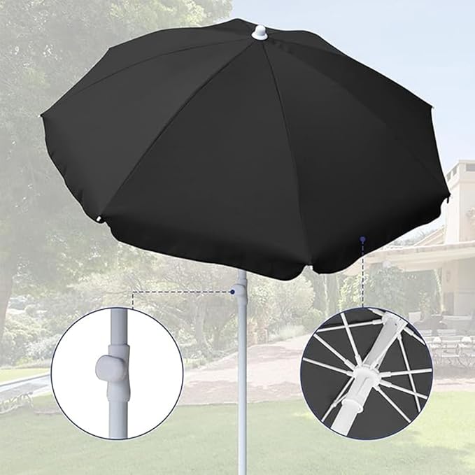 AMMSUN 6FT Portable Outdoor Picnic Beach Umbrella with Tilt Function, Black