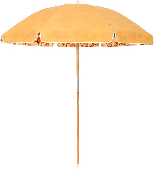 Business & Pleasure Co. Rio Umbrella Scalloped Brim For Beach, Patio or Picnic - 6' Boho Beach Umbrella, 7' Tall Wood Pole, UPF 50+