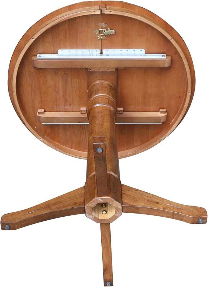 IC INTERNATIONAL CONCEPTS 36" Solid Wood Round Top Pedestal Table with 12" Leaf in Oak - 36.1" H