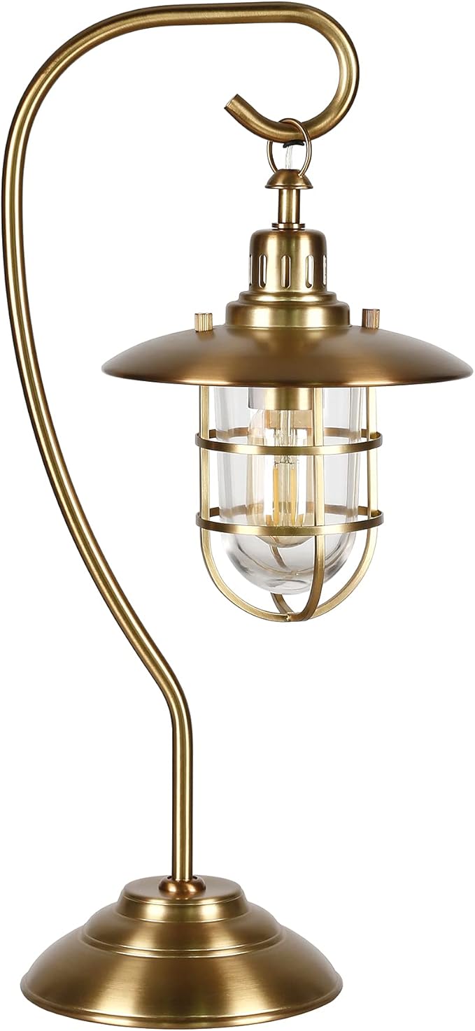 Bay 22" Tall Nautical Table Lamp with Glass/Metal Shade in Antique Brass/Clear