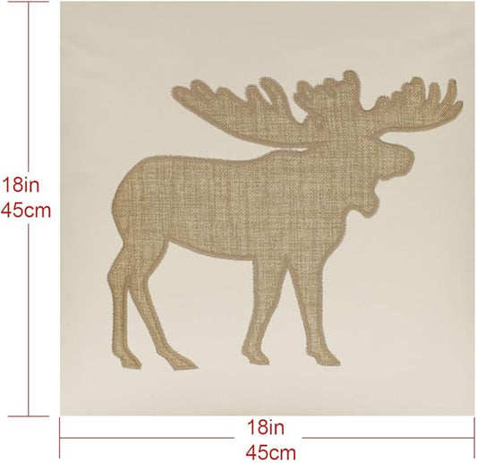 Embroidered Throw Pillow Covers Moose Pattren 18x18 Inches for Living Room Cotton Cushions Covers (Khaki)