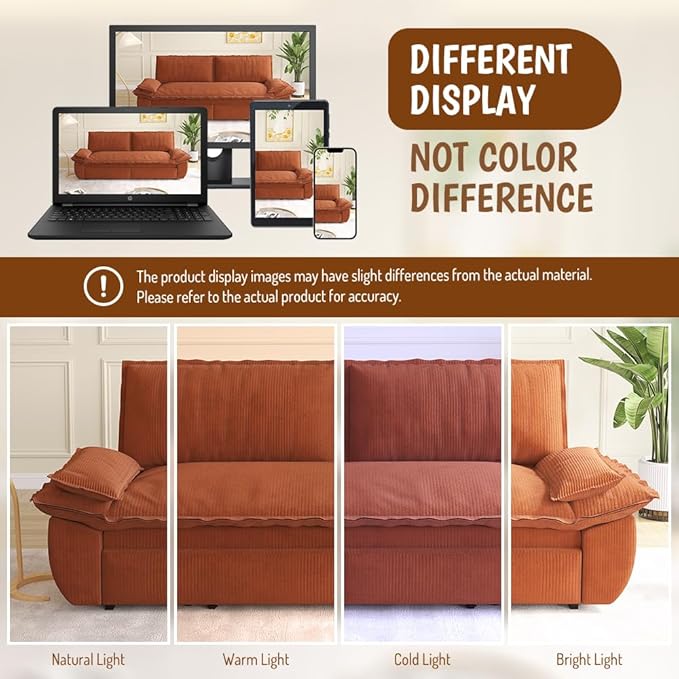 KEIKI 73.2" Pull Out Sleeper Sofa Bed Queen Size, 3-in-1 Convertible Couch with Soft Cushion Armrests, Durable Corduroy Loveseat Sofa for Family Living Room Kids Friendly Lounge Couch