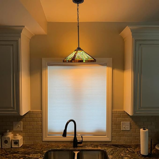 Capulina Tiffany Lamp Stained Glass Pendant Lights 12" Wide Amber Brown Mission Tiffany Style Hanging Lamp for Kitchen Island Dining Room Hallway Counter