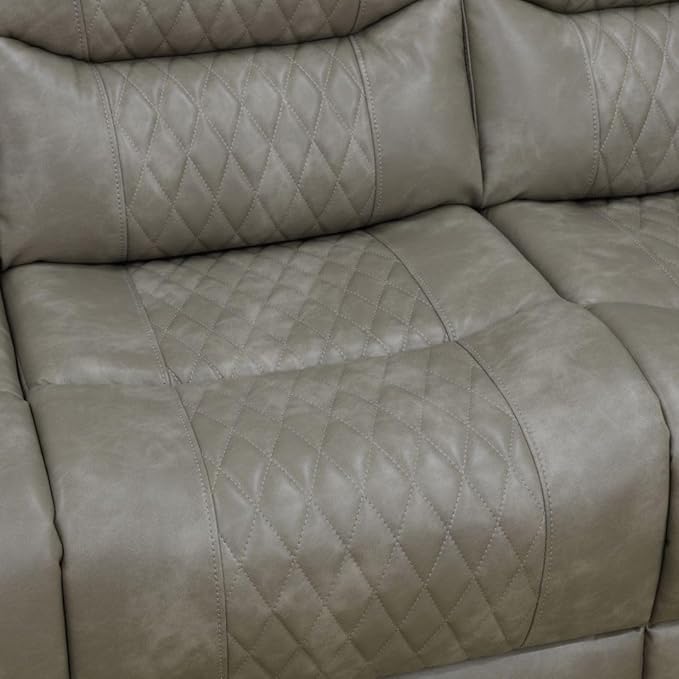 Breathing Leather Recliner Sectional Sofa with LED, Power Reclining Sectional Couch for Living Room, L Shaped Recliner Couch 6 Seat with USB Port&Cup Holders (Grey)