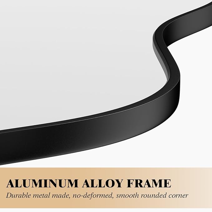 WEER Irregular Wall Mirror, 26x46 inch Black Asymmetrical Wall Mounted Decorative Mirror, Abstract Wavy Aluminum Alloy Frame for Bathroom, Bedroom, Living Room, Entryway