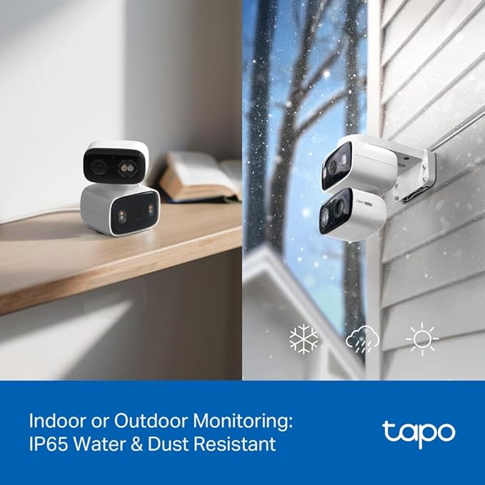 Tapo 2K Indoor/Outdoor Dual Lens Pan/Tilt Wired Security Camera - 125° Wide-Angle View + 6mm Zoom, Motion Track, Person/Vehicle Detection, Subscription-Free Local Storage or Optional Cloud, C246D