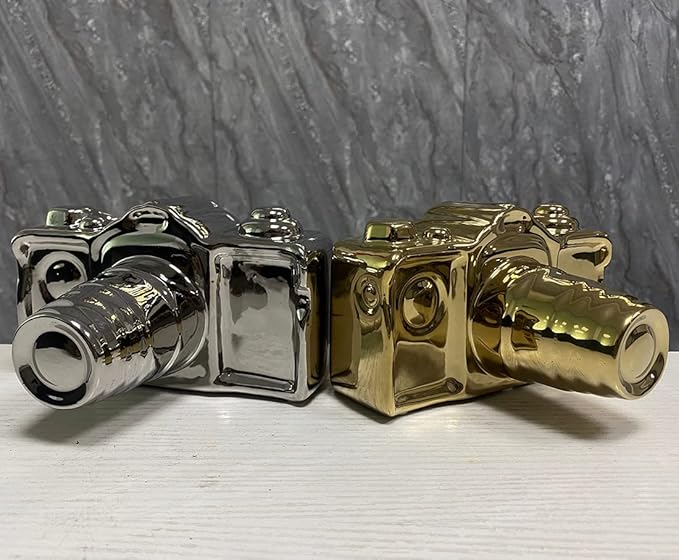 Artgenius Modern Camera Statue and Sculpture Gold Accent Decor,Ceramic Decorative Object for Table,Shelf,Gold Table Decor for Living Room,Bedroom Decor