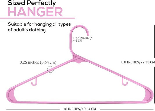 Utopia Home Plastic Hangers 50 Pack - Space Saving Clothes Hanger - Durable & Strong Closet Organizers and Storage with Built-in Strap Hooks - Essential for Shirts, Pants, Skirts & Coats (Pink)
