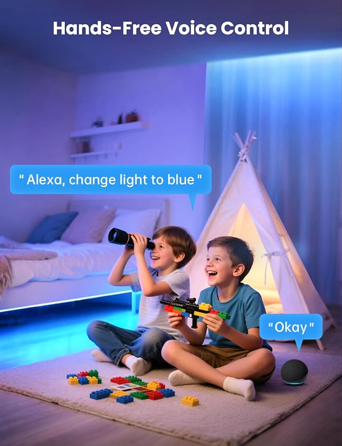 RGB+IC LED Strip Light, 6.6ft Smart LED Light for Bedroom, Bluetooth APP Control, Color Changing LED Strip Lighting, 44 Scene Modes, Music Sync, TV Backlight Behind Strip, Home Decor, Gaming Room